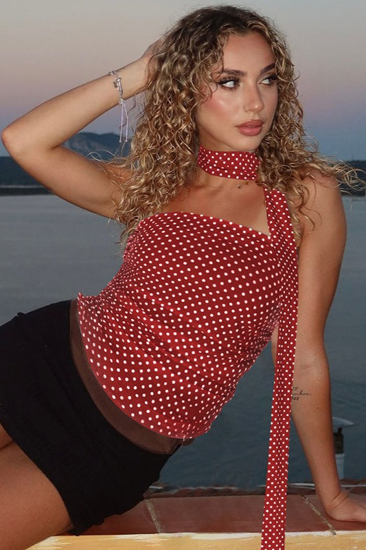 Polka Dot Print Slim Fit Bustier Crop Top Main image