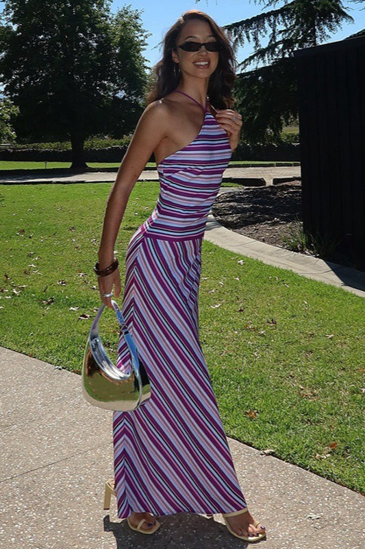 Colorblock Textured Halter Vacation Dress Secondary image