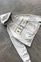 Retro Banknote Graphic Zip Front Hoodie
