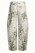 Washed Leopard Print Wide Leg Jeans