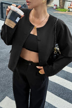 Solid Color Casual Jacket S / Black