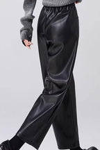 Slim PU Leather Elastic Waist Straight Pants