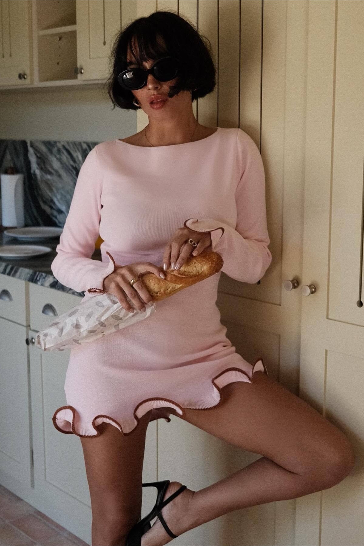 Sexy Fitted Ruffled Wave Edge Long Sleeve Mini Dress Main image