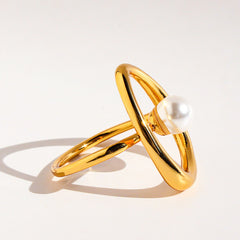 Abstract Pearl Openwork Curve Knuckle Ring