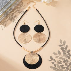3-Piece Large Round Disc Pendant Statement Earrings & Necklace Set