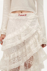 Hot Girl Lace Tiered Mesh Stylish Slim Midi Skirt