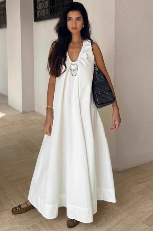 V-Neck Pleated Tank Loose Boho Dress Main image