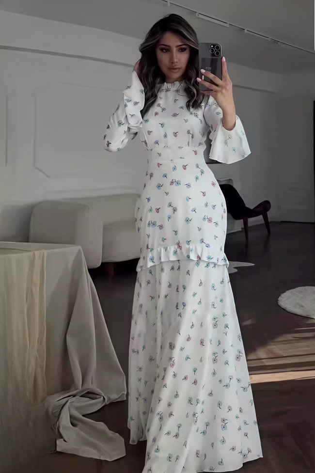 Ruffle Trim Slim Maxi Floral Dress Main image