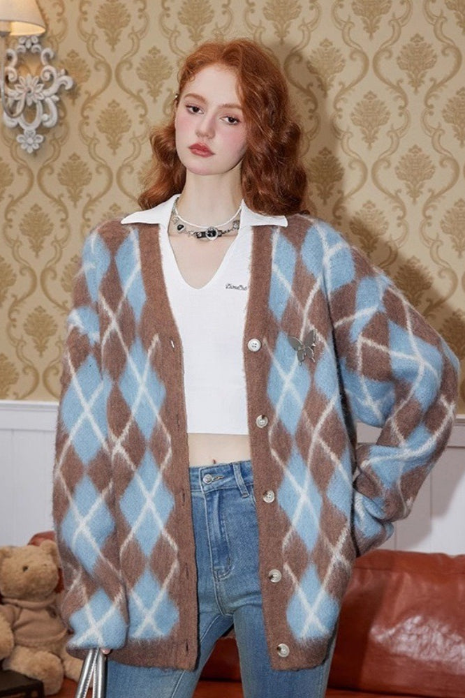Relaxed Diamond Pattern Cardigan Secondary image