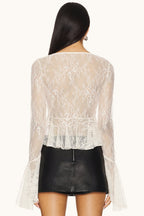 Ruffle Lace Sheer Bell Sleeve Boho Skirt Set