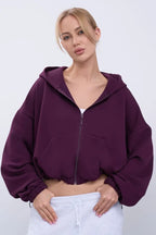 Cropped Fleece Zip Adjustable Waist Hoodie