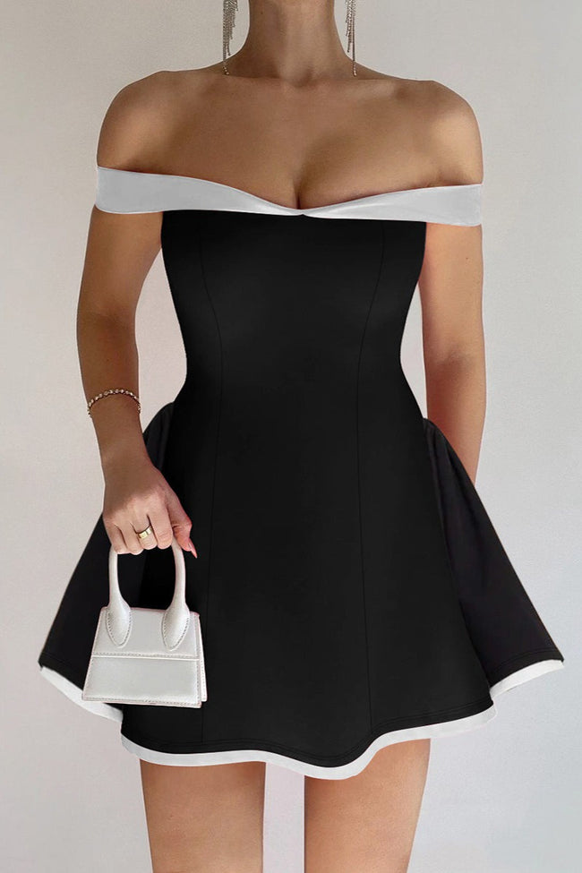 Contrast Bustier Ruffle Cocktail Dress S / Black Main image