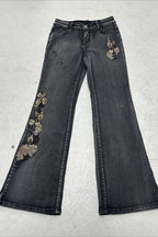 Sequin Embroidered Low Rise Wide Flare Leg Jeans