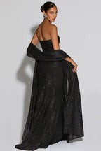 Metallic Mesh Scarf Strapless Formal Dress