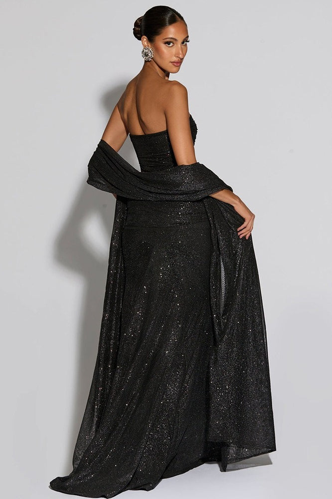 Metallic Mesh Scarf Strapless Formal Dress