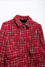 Padded Shoulder Tweed Two Piece Blazer Skirt Set