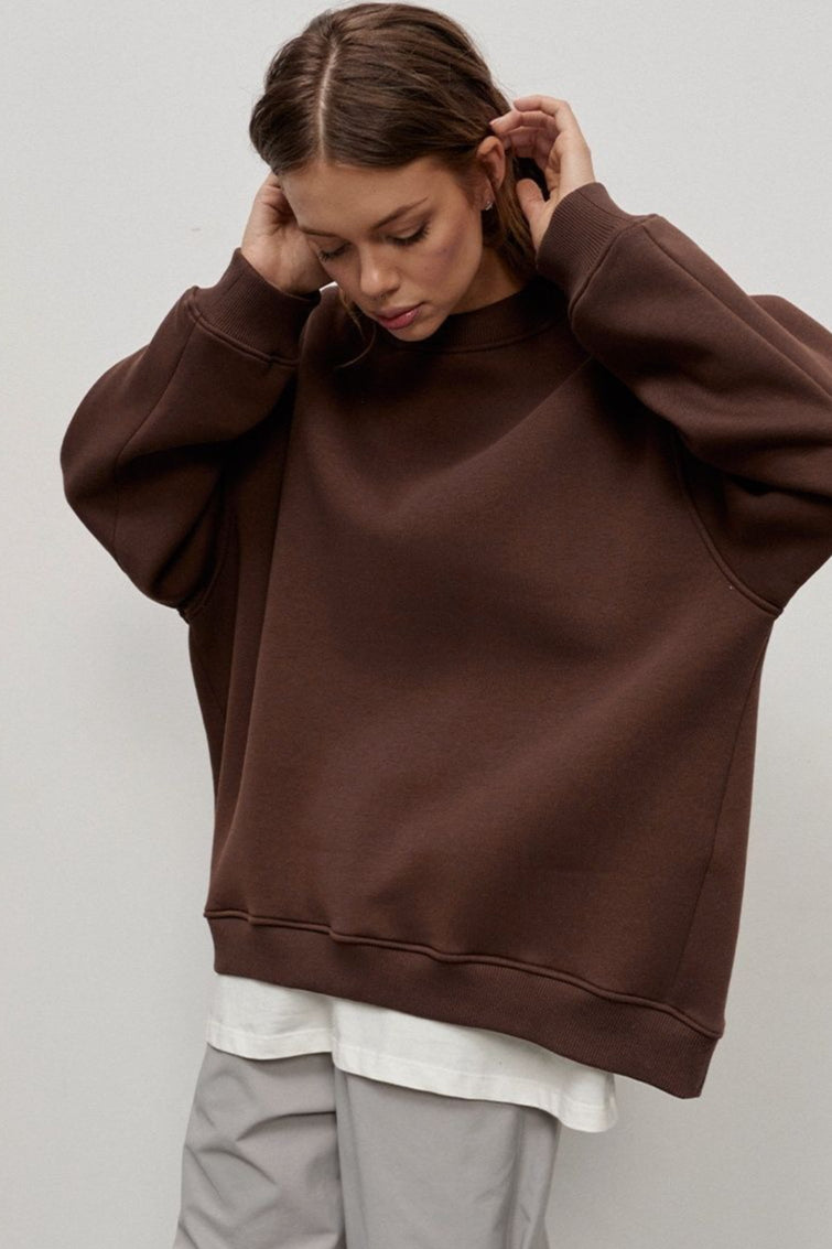 Solid Oversized Crew Neck Sweatshirt
