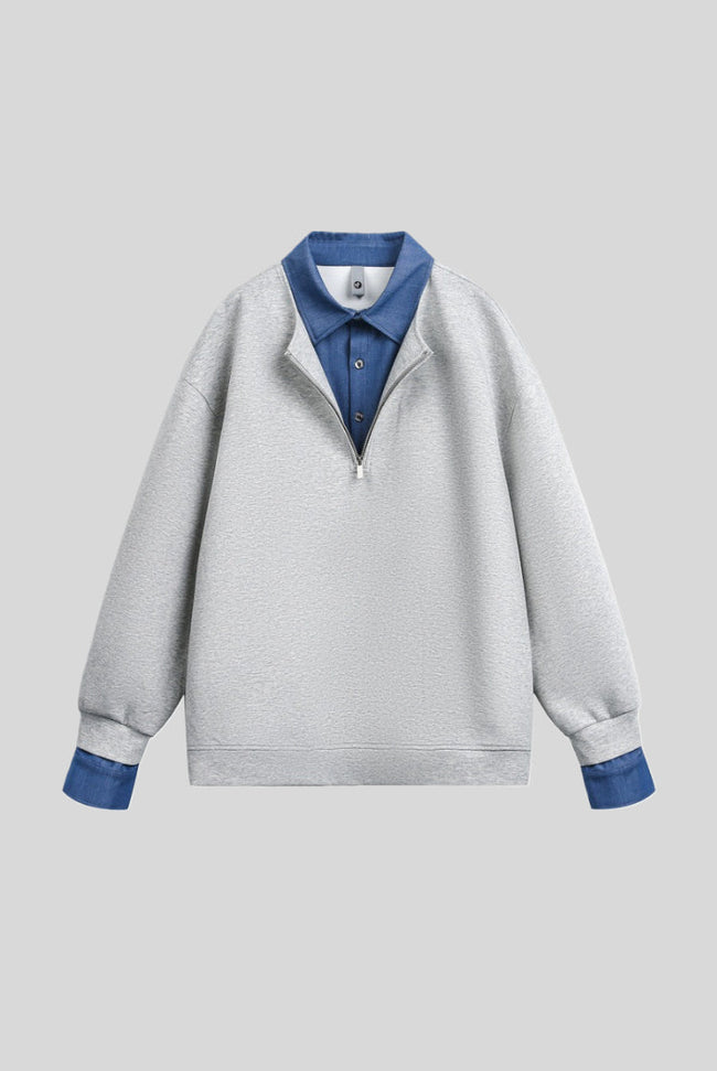 Layered Polo Collar Half Zip Oversized Sweatshirt Main image