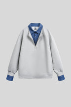 Layered Polo Collar Half Zip Oversized Sweatshirt