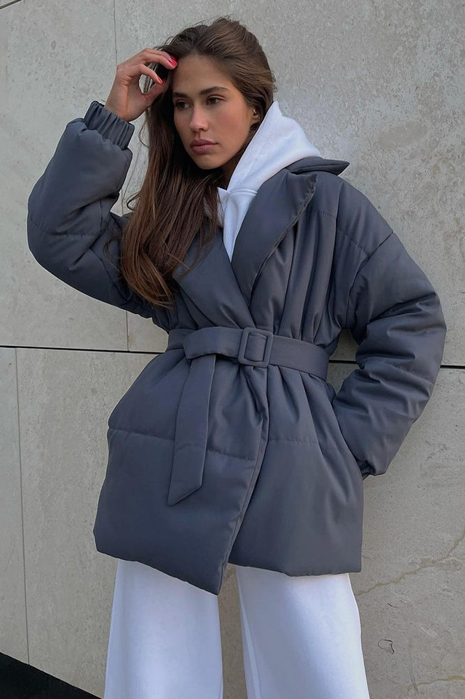 Slim Fit Lapel Belted Winter Coat Grey / S coats Main image