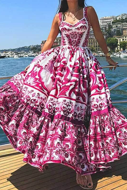 Ethnic Print Flowy Maxi Boho Dress Main image