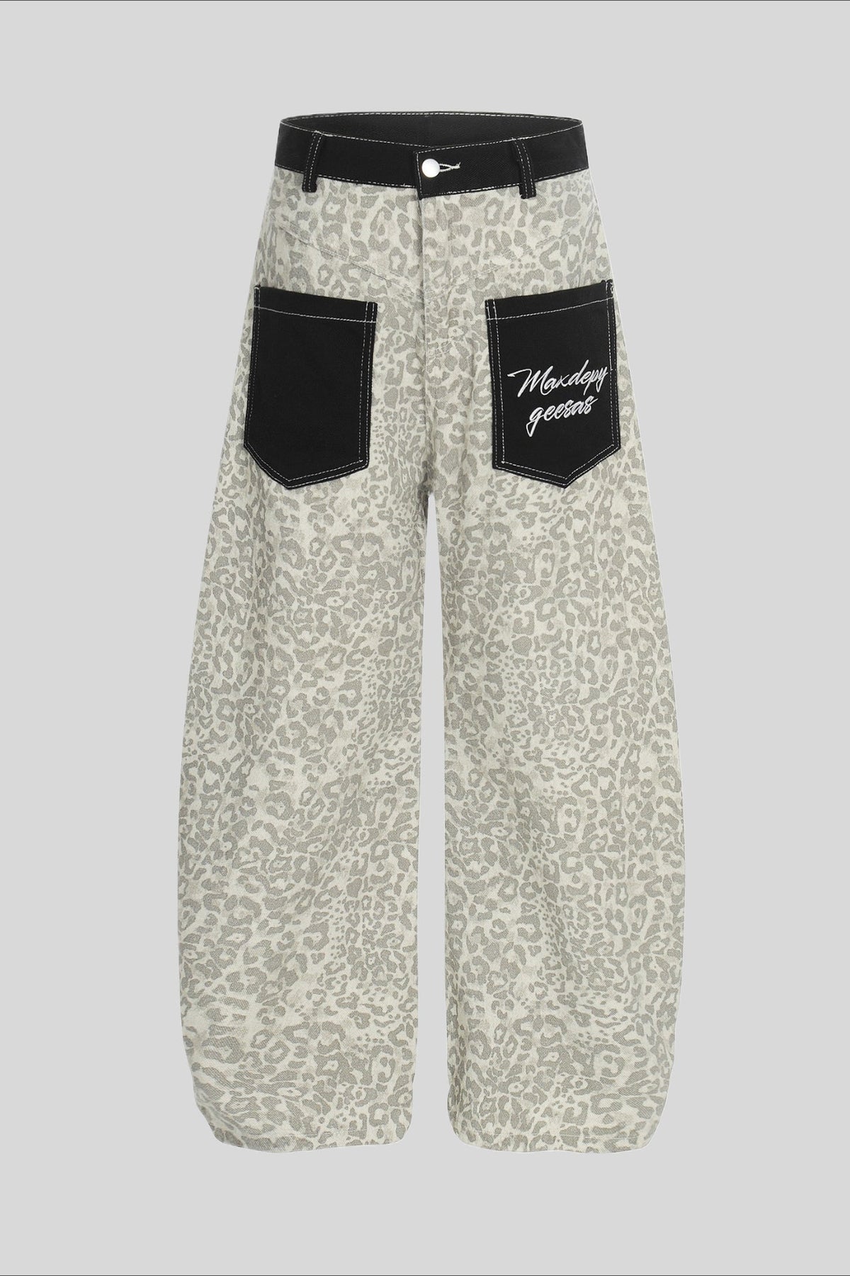 Leopard Contrast Pocket Barrel Leg Pants
