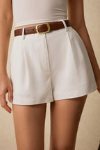 High Waist Pleated Wide Leg Tailored Shorts