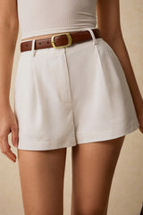 High Waist Pleated Wide Leg Tailored Shorts