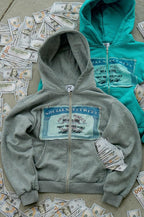 Cash Print Relaxed Fit Street Zip-Up Hoodie