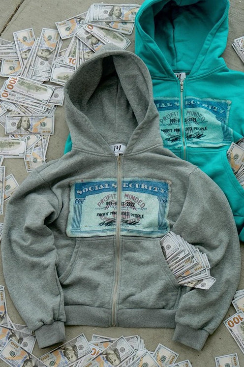 Cash Print Relaxed Fit Street Zip-Up Hoodie