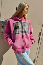 Retro Graphic Loose Fit Zip Hoodie