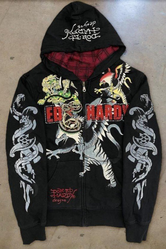 Skull Floral Tiger Eagle Snake Zip-Up Hoodie