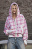 Pink Plaid Oversized Zip Up Street Hoodie