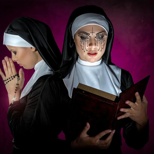 Halloween Scary Nun Headband Tattoo Cross Pendant Accessories Costume