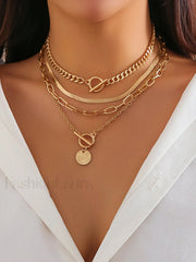 4pcs Chunky Stacking Pendant Necklace Gold / One Size Necklaces