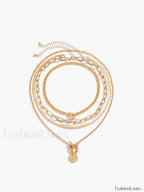 4pcs Chunky Stacking Pendant Necklace Gold / One Size Necklaces