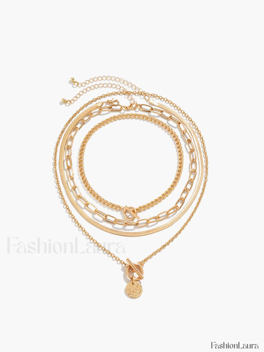 4pcs Chunky Stacking Pendant Necklace Gold / One Size Necklaces