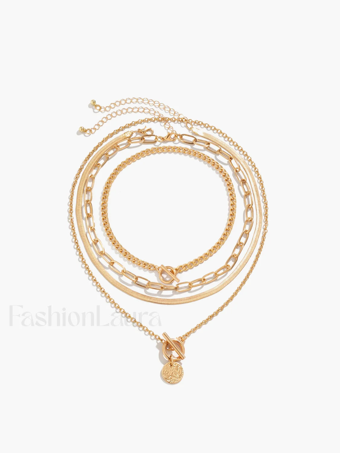4pcs Chunky Stacking Pendant Necklace Gold / One Size Necklaces