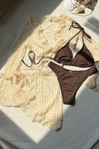 Lace Mesh Asymmetrical Hem Four Piece Swim Set