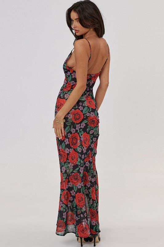 V Neck Printed Strap Slim Maxi Floral Dress Secondary image