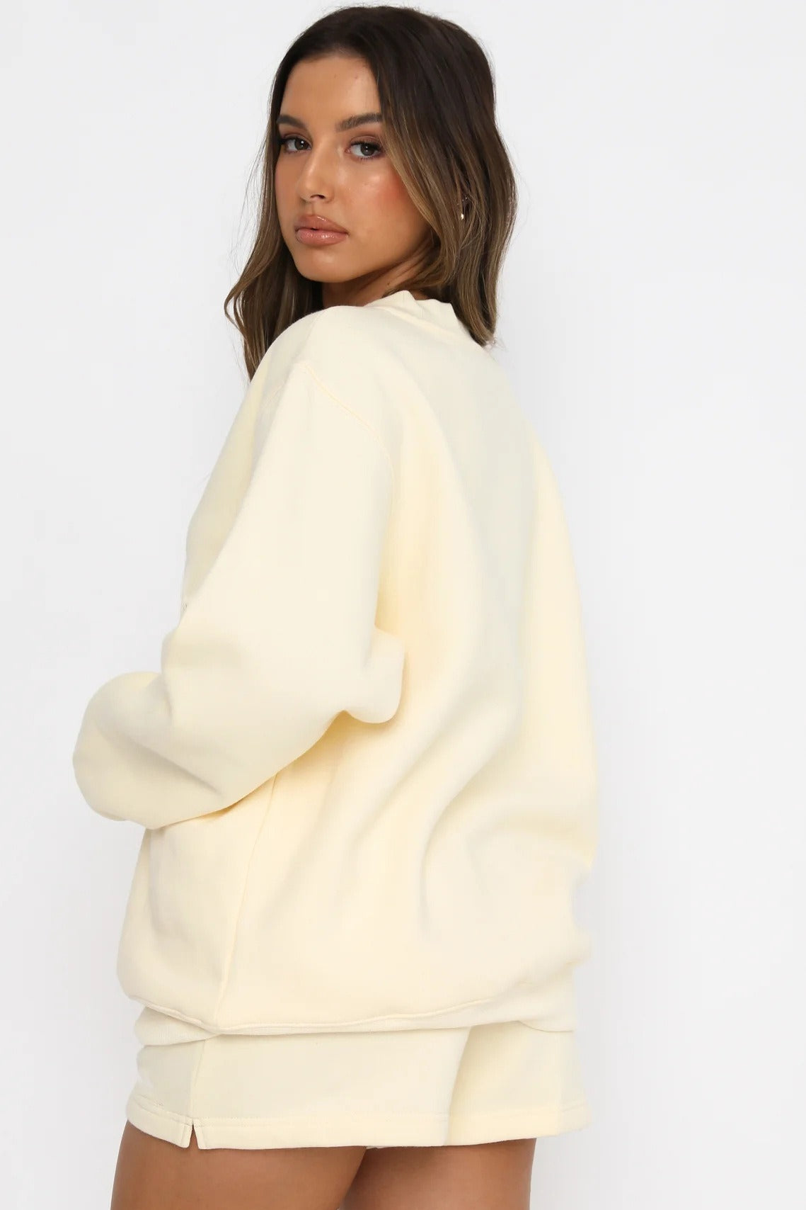 Solid Crew Neck Sweatshirt Shorts Set