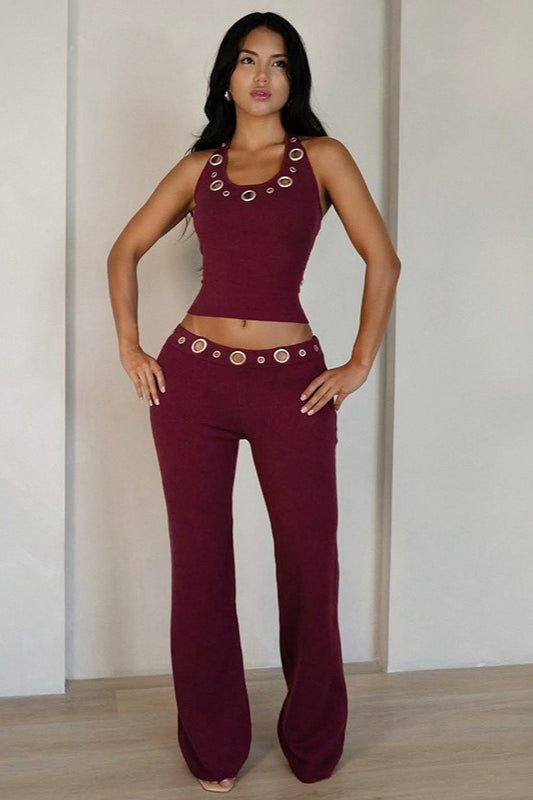 Halter Cut Out Top Slim Fit Straight Leg Pants Set Secondary image