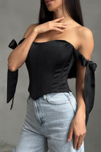 Sexy Corset Tie Asymmetric Hem Tube Top