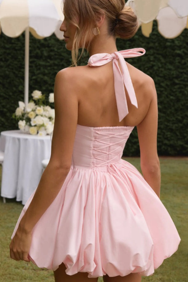 Elegant Halter Tie Bow Puffy Hem Mini Dress Secondary image