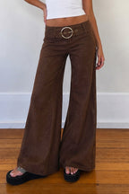 Low Rise Buckle Detail Loose Flare Leg Jeans