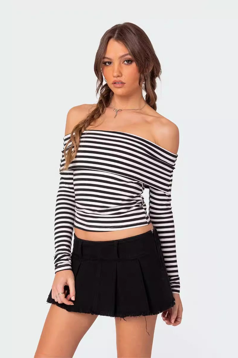 Slim Fit Striped Slit Neck Knit Top Secondary image