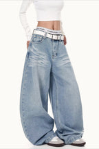 Letter Printed Slouchy Wide Leg Versatile Jeans