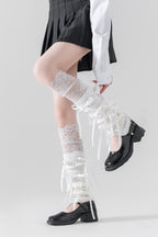 Lace Patchwork Bow Slouchy Leg Warmers
