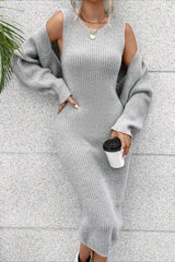 Two-Piece Knit Sweater Vest & Cardigan Dress Sweater Dress