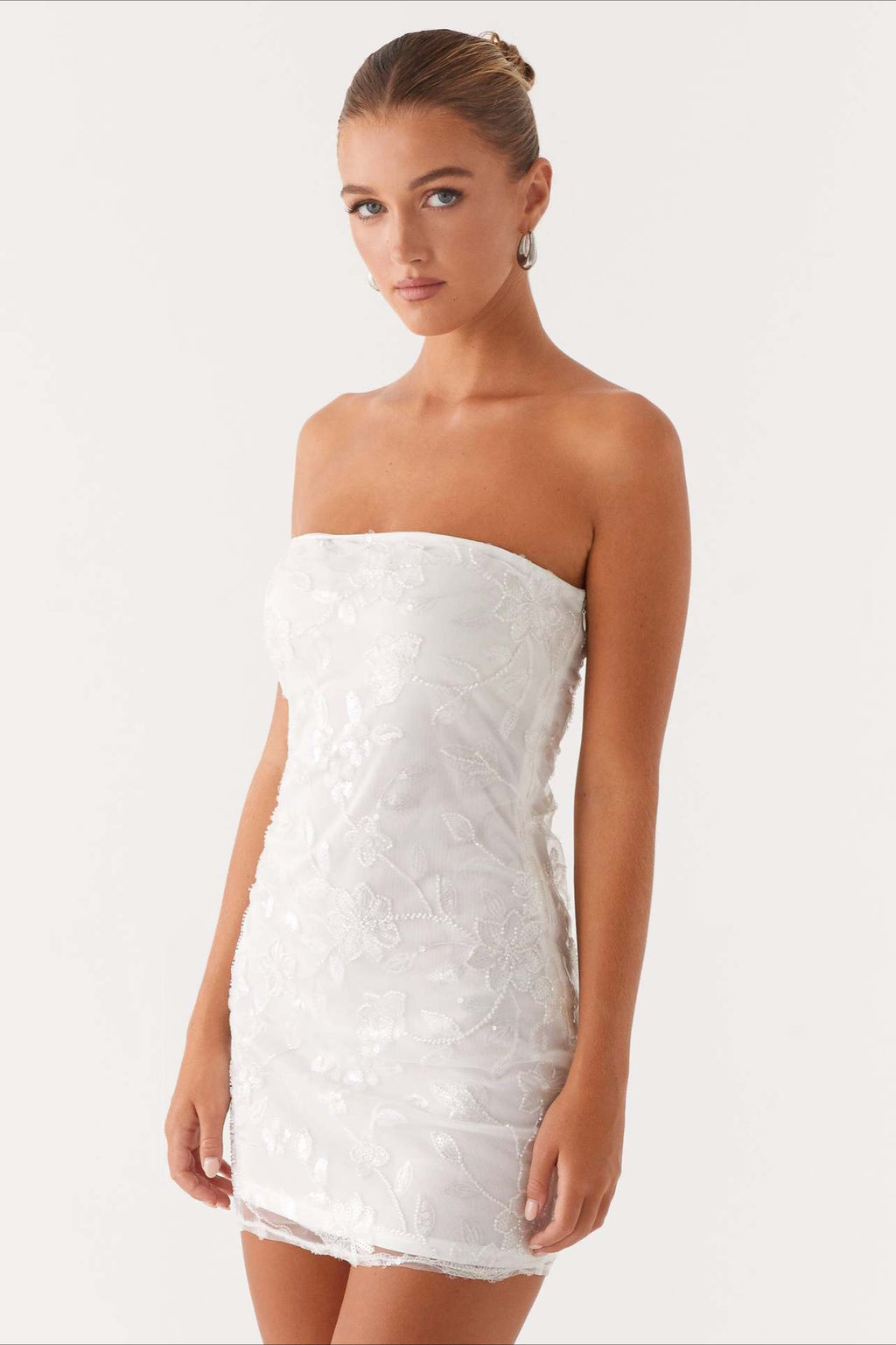 Strapless Sequin Embroidery Bodycon Mini Floral Dress
